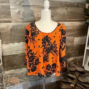 Trinity orange and navy floral silk blouse - M